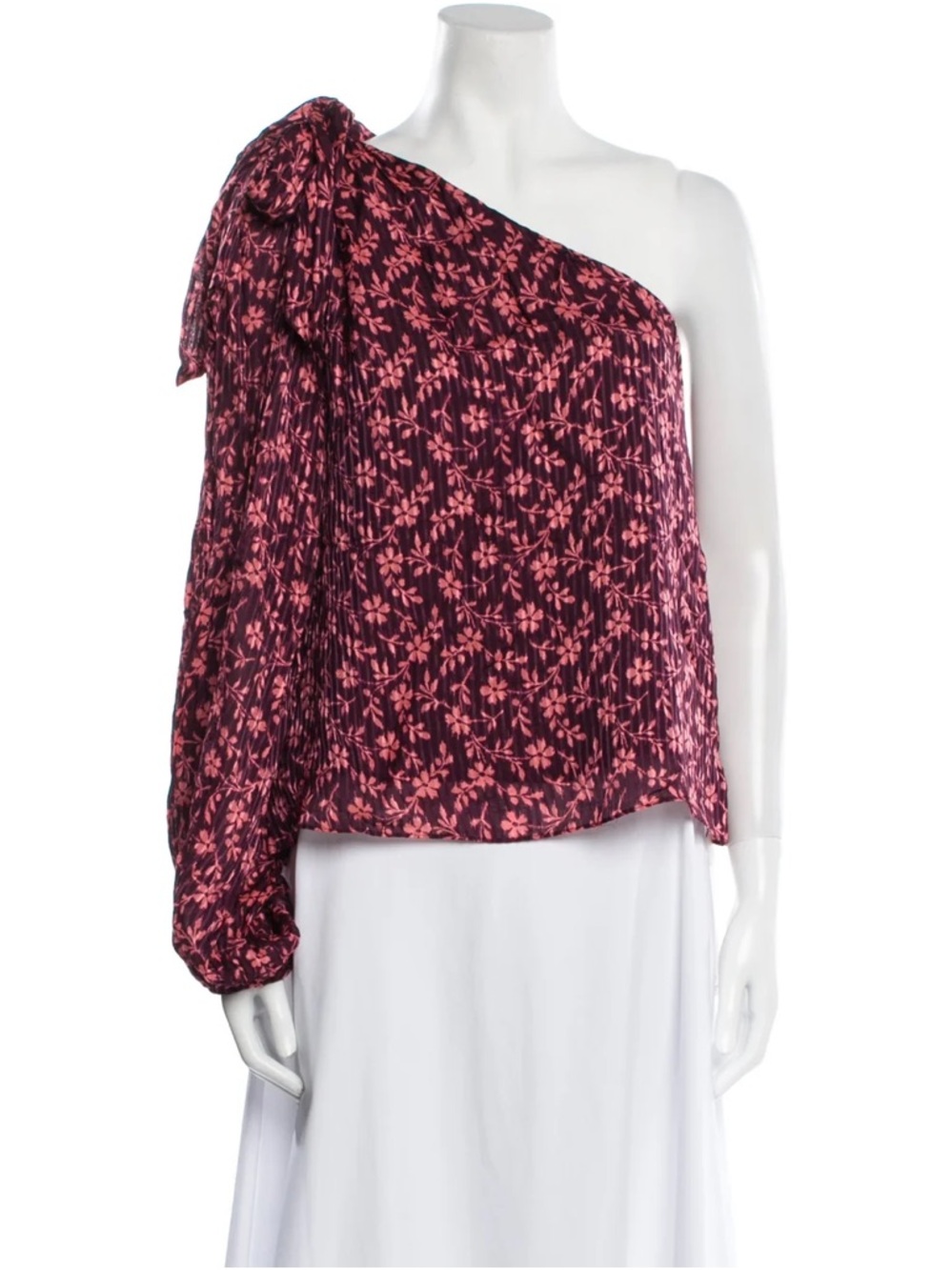 Ulla Johnson One Shoulder Floral Top Enid Burgundy Asymmetrical Blouse Size 8